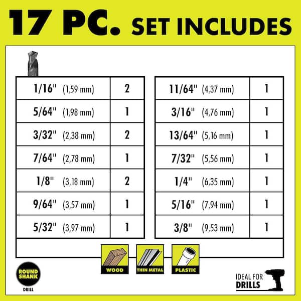 Black Oxide Drill Bit Set (17-Pieces)