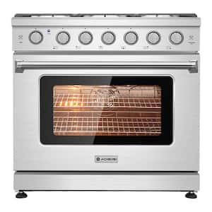 36 in. 6-Burners Freestanding and Slide-In Gas Range in Stainless Steel with Commercial convection fan and CSA Certified