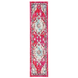 Madison Fuchsia/Light Blue 2 ft. x 8 ft. Border Floral Oriental Runner Rug