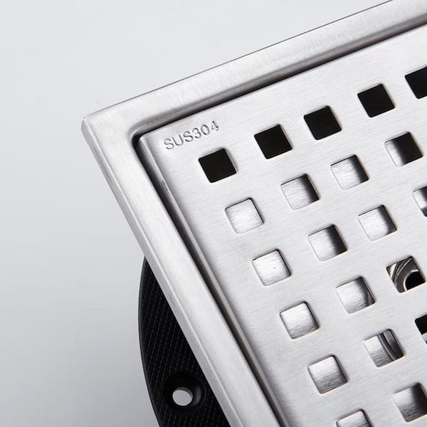 6 in. Square Stainless Steel Grid Shower Floor Drain with Flange in Brushed Nickel