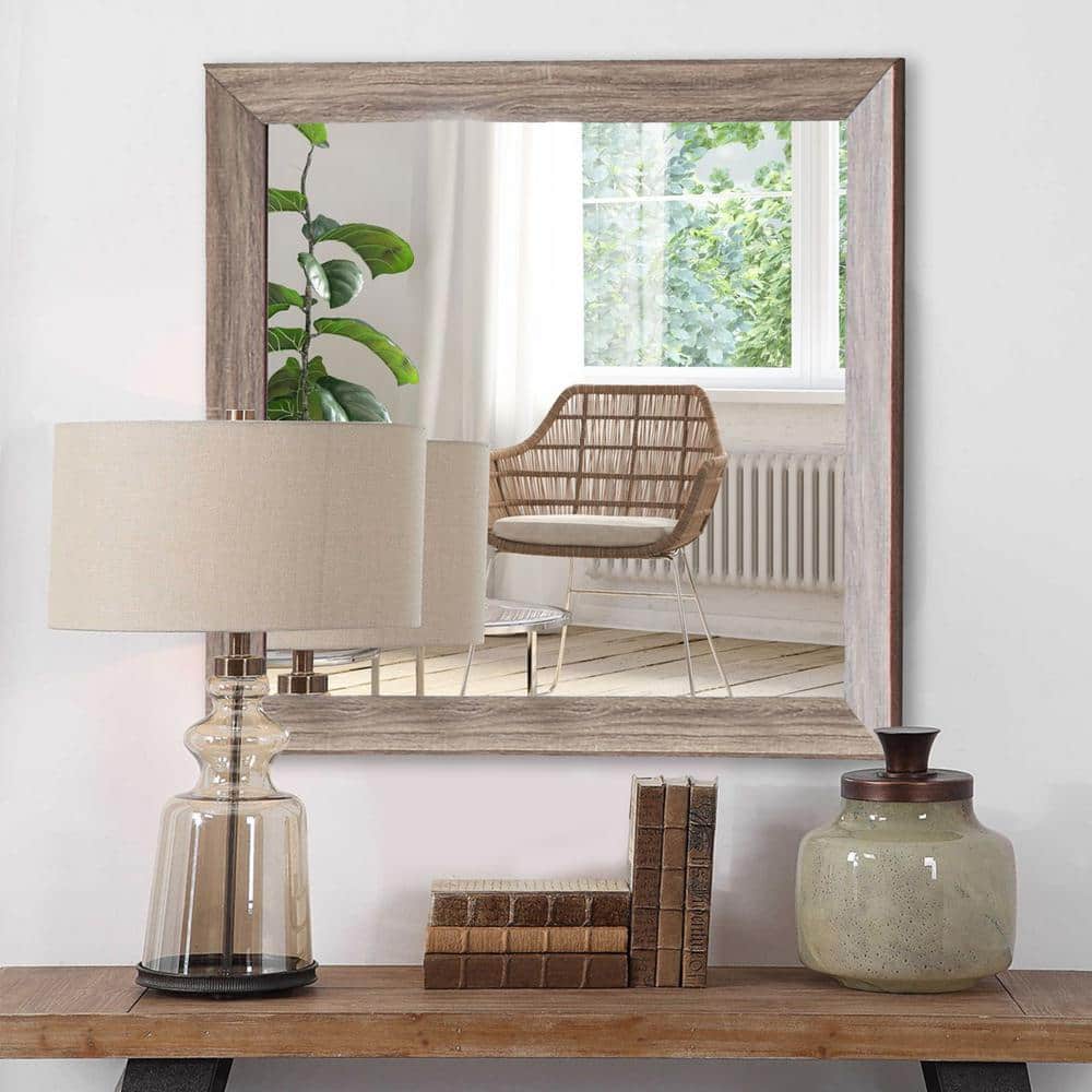 Washed Brown Rectangular Wood Framed Mirror