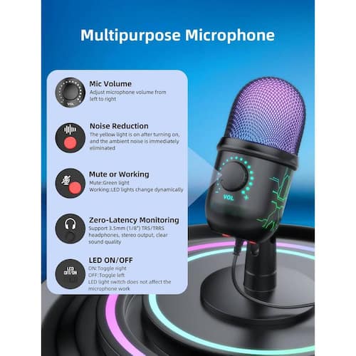 Gaming Microphone, USB Computer Microphone for PC, Mac, PS4/5