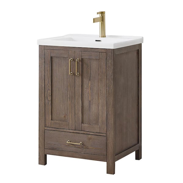 Gela 23.6 in. W x 19.7 in. D x 35 in. H Single Bath Vanity in Spruce Brown with White Drop-In Ceramic Basin