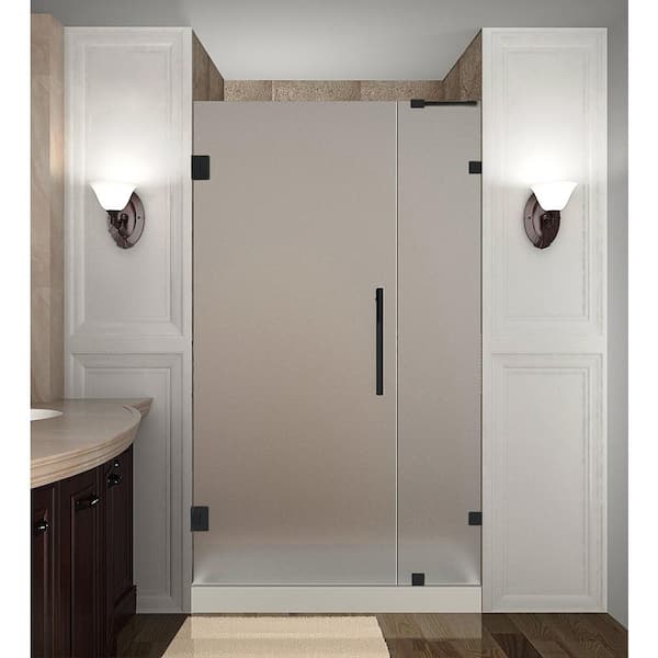 Aston Nautis 28.25 - 29.25 in. x 72 in. Frameless Hinged Shower Door with Frosted Glass in Matte Black