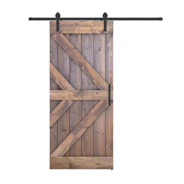 Dessliy Double KR 42 in. x 84 in. Brair Smoke Finished Pine Wood Sliding Barn Door with Hardware Kit (DIY)