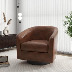 Coffee PU Leather Upholstered 360° Swivel Arm Chair With Wood Base (Set of 1)