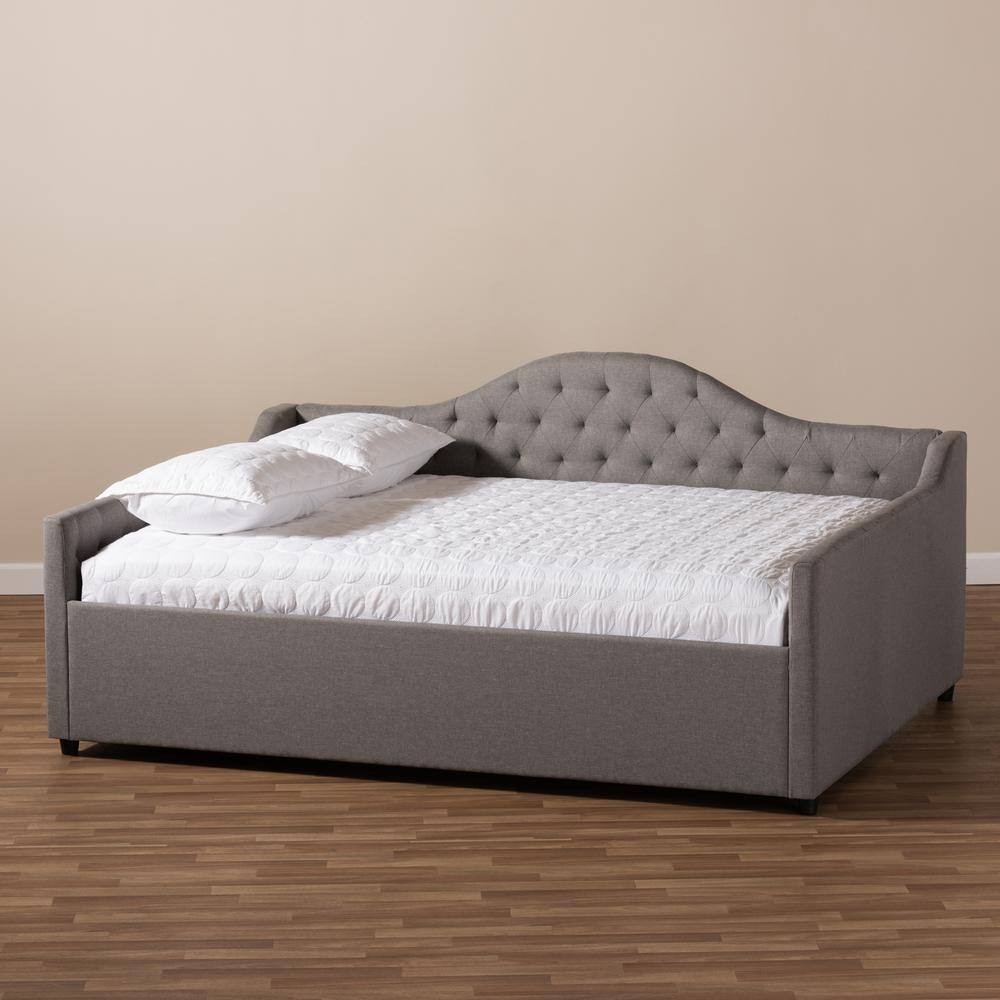 Eliza Full Size Grey Upholstered Tufted Daybed with Wood Frame