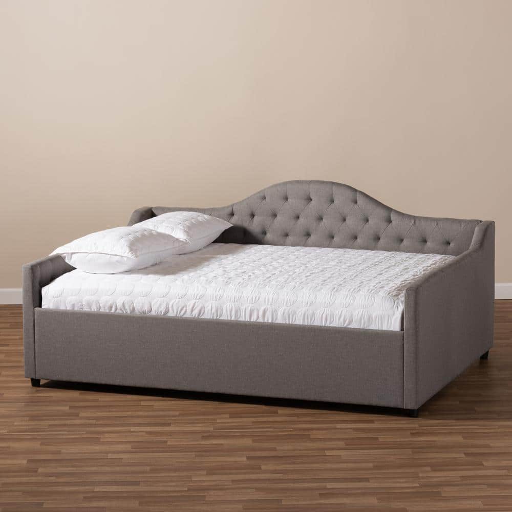 Eliza Queen Gray Upholstered Wood Frame Daybed with Tufted Headboard