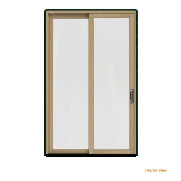 JELD-WEN 60 in. x 96 in. W-2500 Contemporary Green Clad Wood Left-Hand Full Lite Sliding Patio Door w/Unfinished Interior