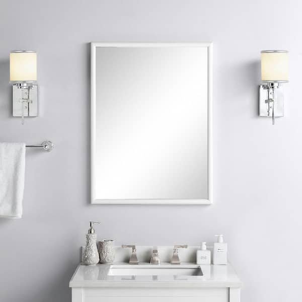 Melpark 24 in. W x 32 in. H Rectangular Framed Wall Mount Bathroom Vanity Mirror in White