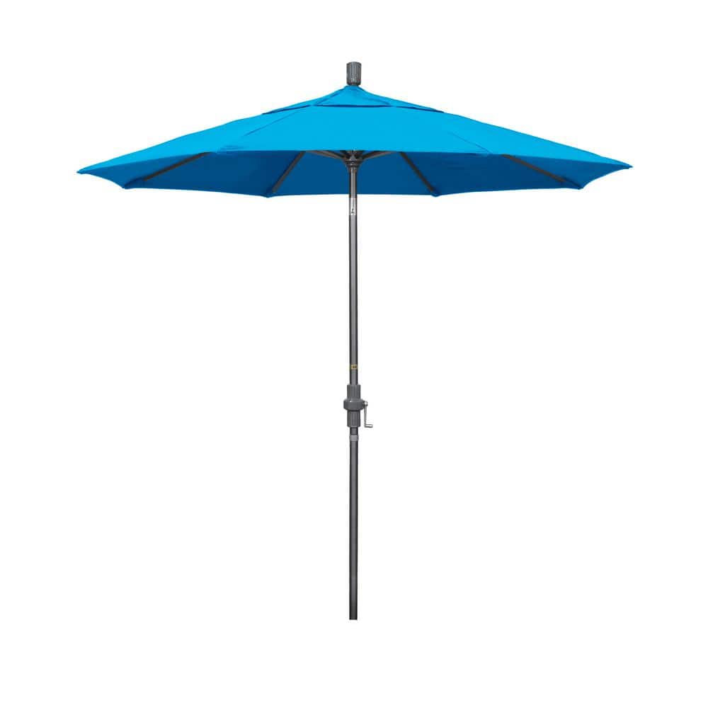 7.5 ft. Hammertone Grey Aluminum Market Patio Umbrella Collar Tilt Crank Lift in Canvas Cyan Sunbrella price history on PriceWatchPro
