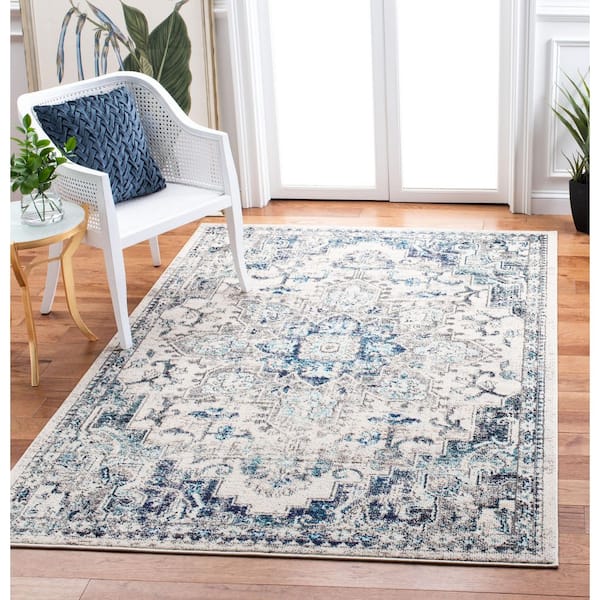 Madison Ivory/Gray 3 ft. x 3 ft. Distressed Border Square Area Rug