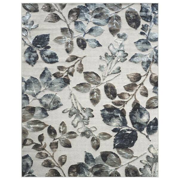 Sams International Napa Adina Ivory/Brown/Blue/Gray 7 ft. 10 in. x 10 ft. Floral Chenille and Viscose Area Rug