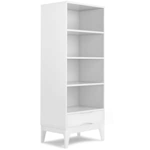 Harper Solid Hardwood 60 in. x 24 in. Mid Century Modern Bookcase with Storage in White