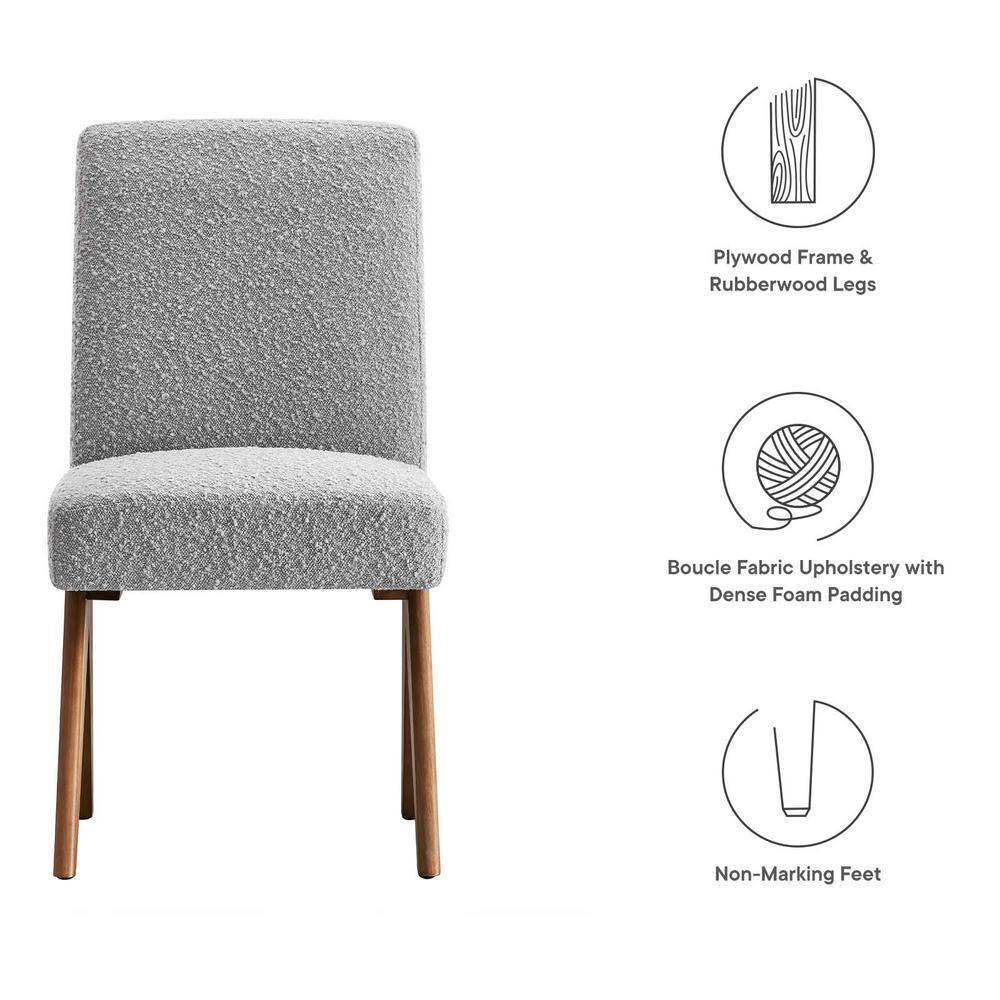 Light Gray Boucle Upholstered Side Chair with Wood Legs
