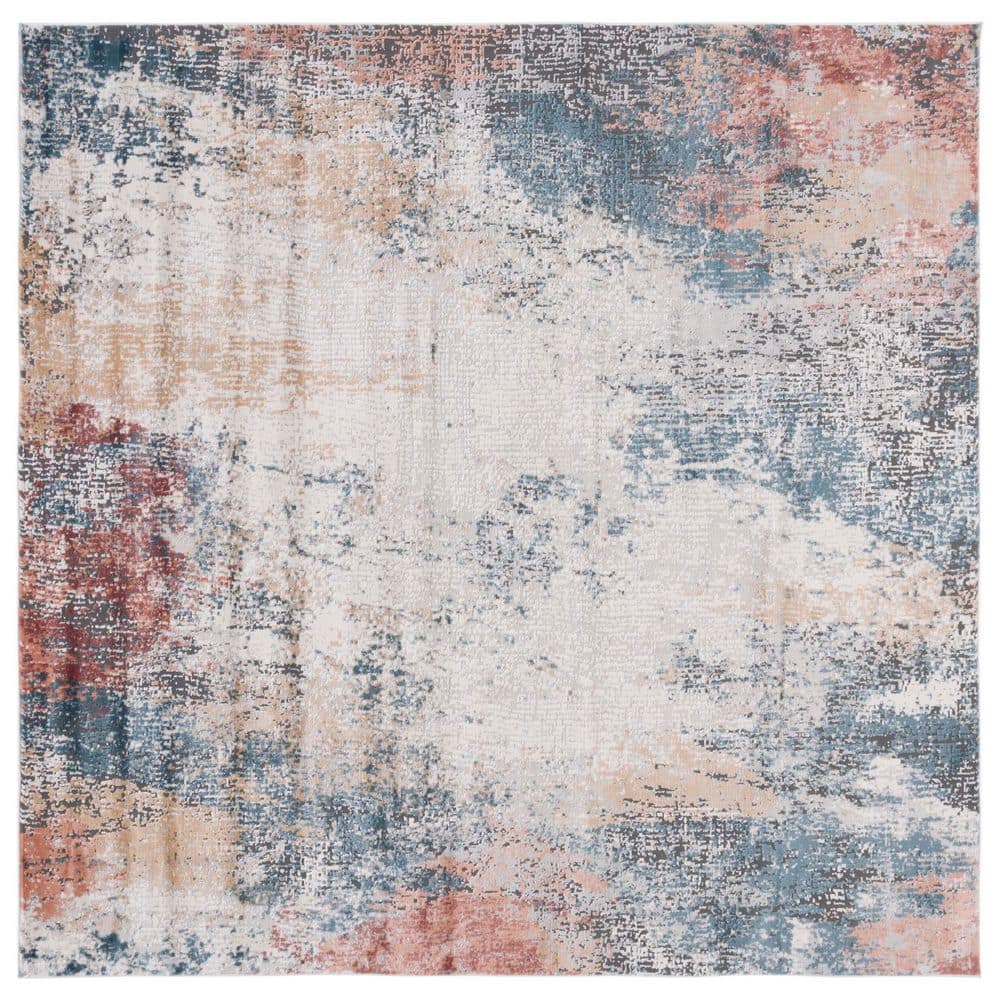 SAFAVIEH Vogue 7 ft. x 7 ft. Ivory/Blue Rust Distressed Marble