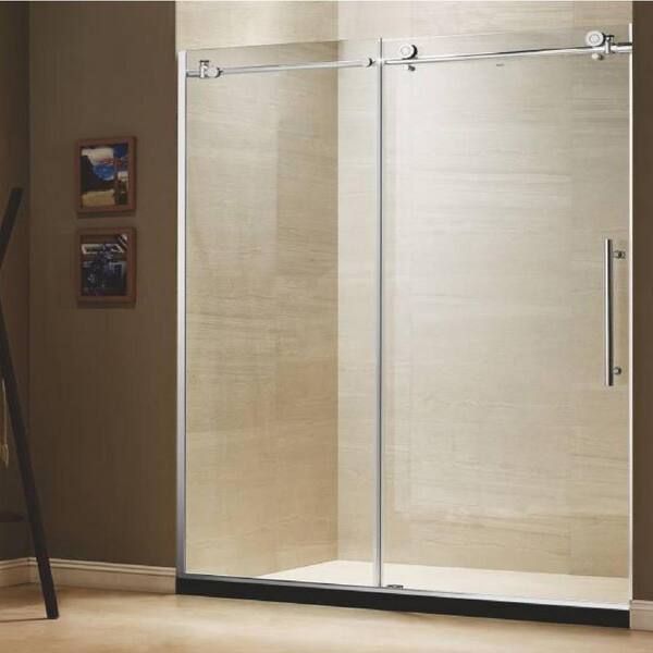 Dreamwerks 60 in. x 79 in. Luxury Frameless Sliding Shower Door in Stainless Steel