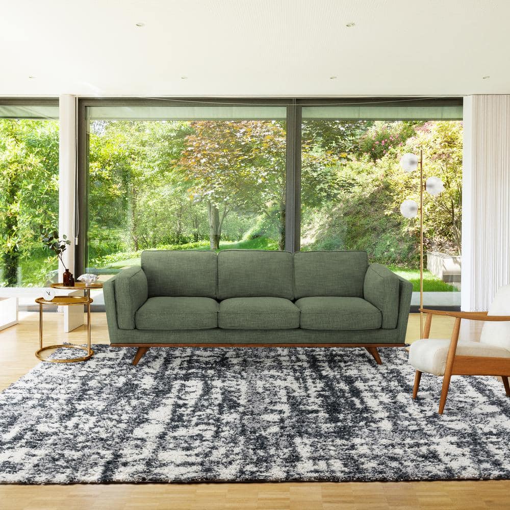 Gray and White Rectangular Synthetic Shag Area Rug, 9' x 12'