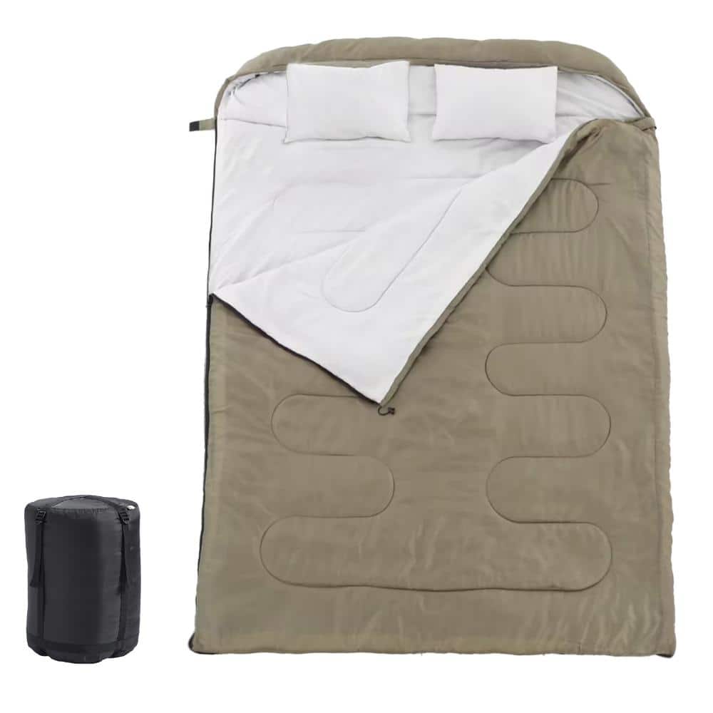 Khaki XL Waterproof 3-Season 2-in-1 Double Sleeping Bag Lightweight for Adults with 2 Pillows & Carrying Bag price history on PriceWatchPro
