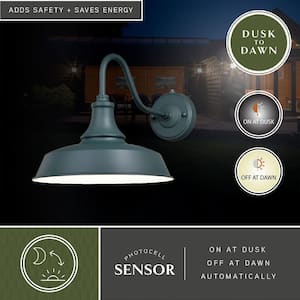 Dorado 1-Light Dusk to Dawn Green White Farmhouse Barn Dome Outdoor Wall Lantern Sconce