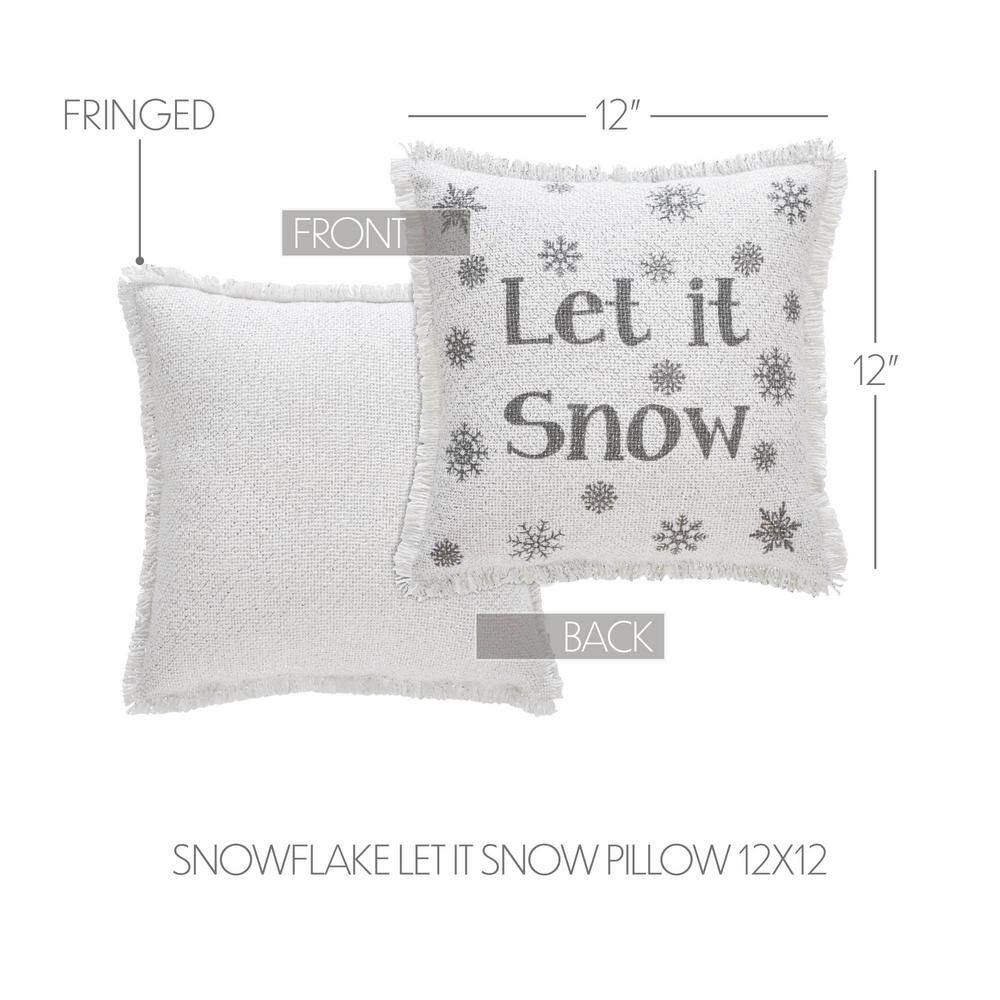 Antique White Burlap Snowflake Let It Snow Pillow 12x12