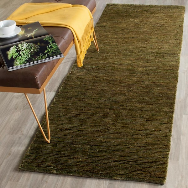 Bohemian Green 3 ft. x 12 ft. Solid Runner Rug