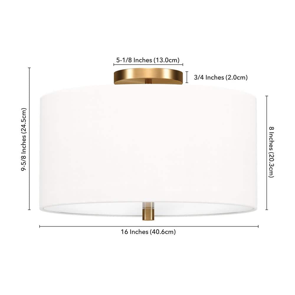 Ellis 16" Brass Drum Flush Mount with White Linen Shade