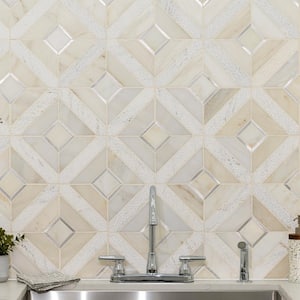 Take Home Tile Sample - Verona Silver Pattern 4 in. x 4 in. Marble/Metal Mesh-Mounted Mosaic Floor and Wall Tile