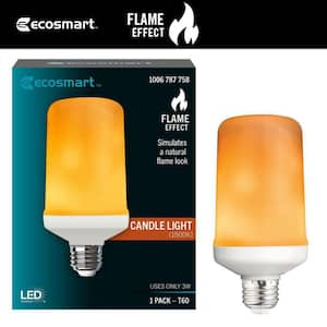 3-Watt Equivalent T60 Cylinder Flame Effect Design E26 Medium Base LED Light Bulb Amber (1-Pack)