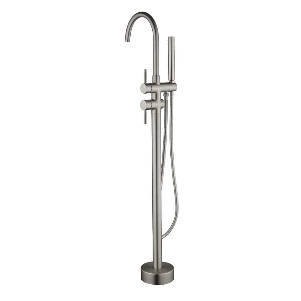 2-Handle Floor Mount Freestanding Tub Faucet with Hand Shower in Brushed Nickel price history on PriceWatchPro