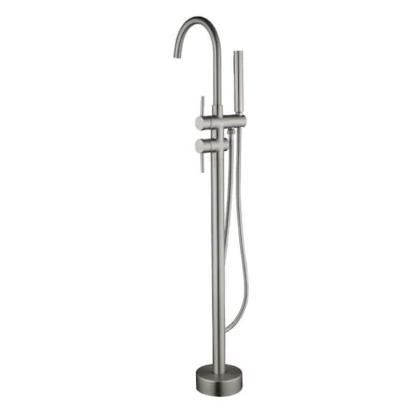 Maincraft 2-Handle Floor Mount Freestanding Tub Faucet with Hand Shower in Brushed Nickel