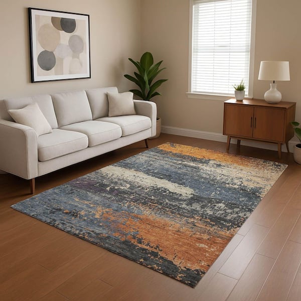 Mayfield Premium Machine Washable Abstract AMF1777 Blue 10 ft. x 14 ft. Area Rug