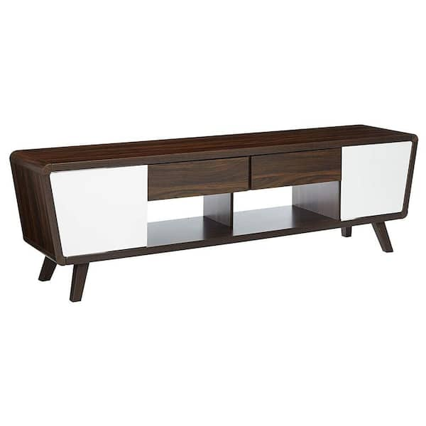 Benjara 74 in. White and Brown Wood TV Stand Fits TVs Up to 68 in. with ...