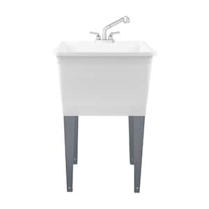 24.50 in. D x 22.5 in. W Freestanding Thermoplastic White 21 Gal. Utility Tub with Grey Legs and Chrome Pullout Faucet