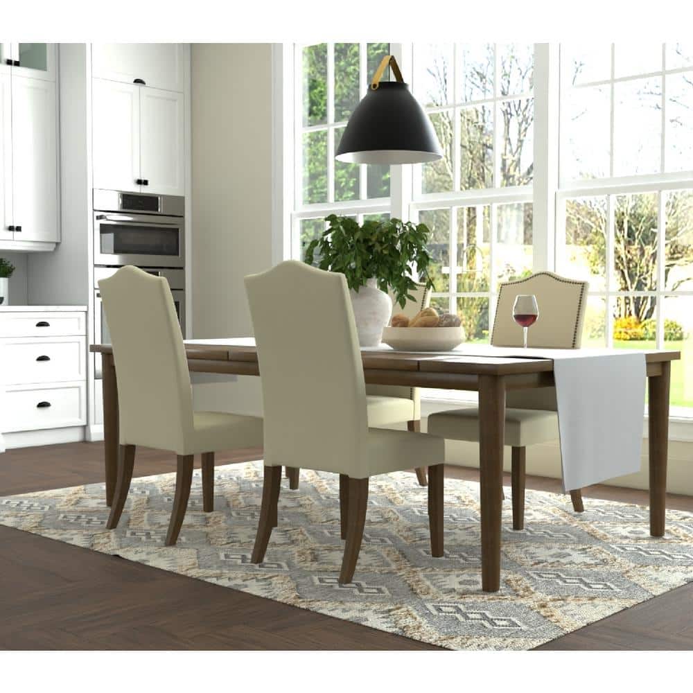 High-Back Harvest Oak Parsons Side Chair with Linen Upholstery