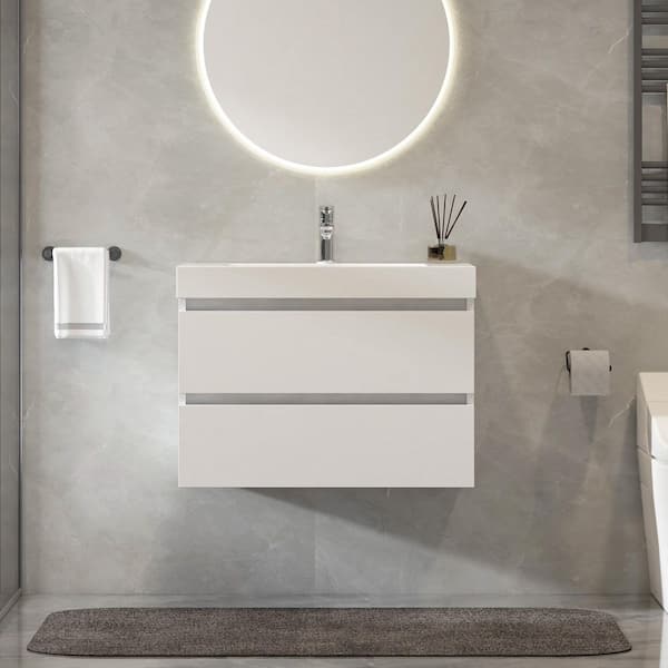 Annecy 24 in. W x 18.5 in. D x 20 in. H Bathroom Wall Hung Vanity in White with Single Basin Vanity Top in White Resin