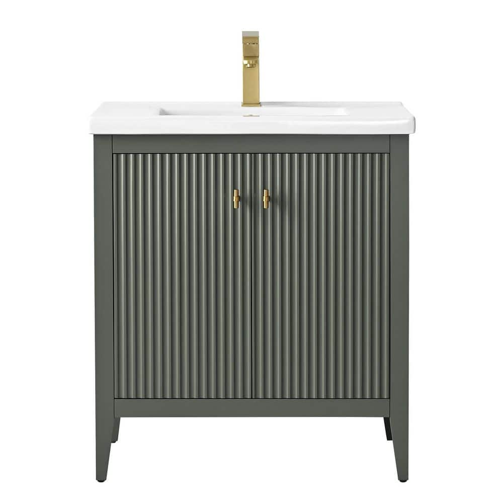 30" Green and Gold Poplar Wood Single Sink Bathroom Vanity