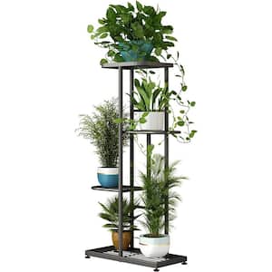 4-Tiers Metal Flower Stand for Living Room Balcony and Garden, Dark Gray