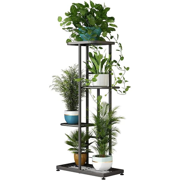 Unbranded 4-Tiers Metal Flower Stand for Living Room Balcony and Garden, Dark Gray