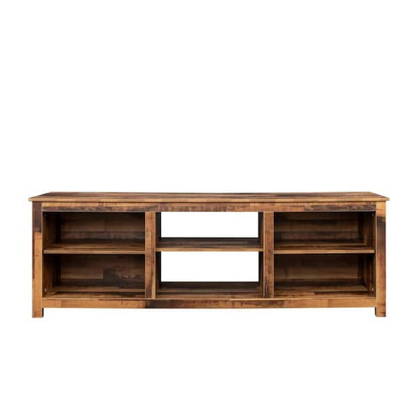 anpport Living room Walnut TV stand fits TVs up to 80 in. with 6-storage compartments and 1-shelf cabinet