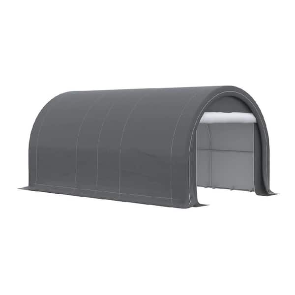 10 ft. x 16 ft. Portable Carport Garage with Anti-UV PE Cover Zippered Door Steel Frame and Weather Resistant Gray