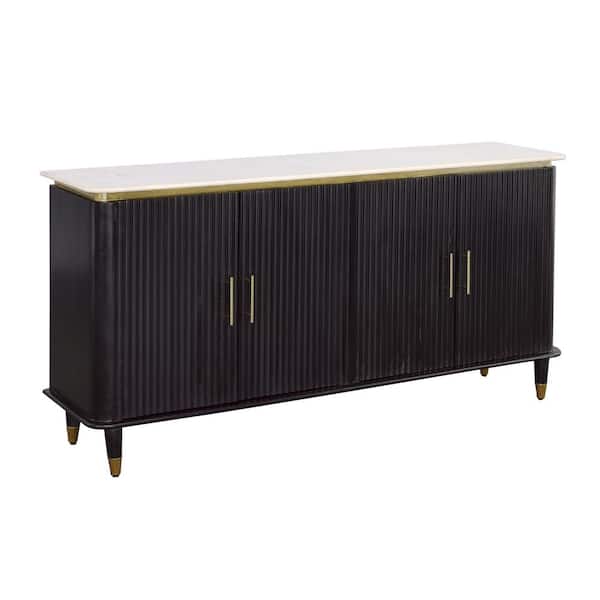 Coast to Coast imports Carlyle Black and Gold Marble Top 63 in. Sideboard with Four Doors