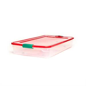 60 qt. Plastic Under Bed Holiday Storage Box with Wheels, Clear/Red (4-Pack)