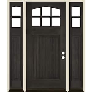 64 in. x 80 in. V-Groove Arched 6-Lite Black Stain Left Hand Douglas Fir Prehung Front Door Double Sidelite