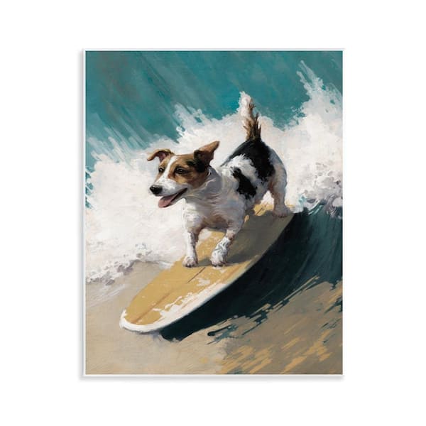 Stupell Industries Surfer Dog Catching Wave by Svetlana Aleynikova Unframed Animal Graphic Art Print 14 in. x 11 in.