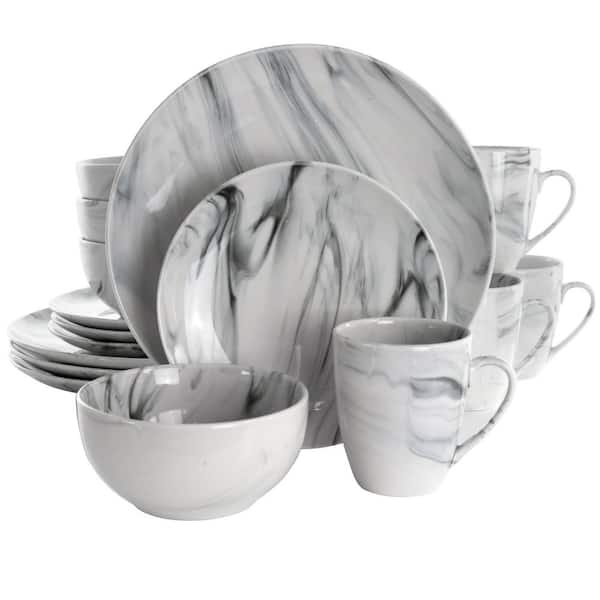 Elama 16-Piece Fine Marble Black and White Stoneware Dinnerware Set (Service for 4)
