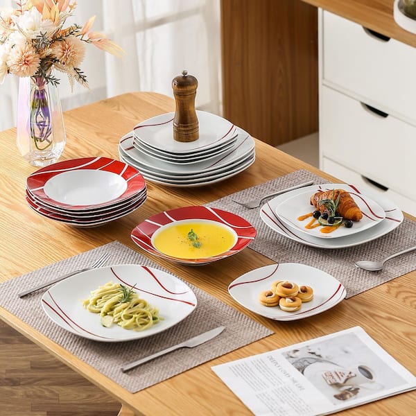 MALACASA Dinnerware Sets, 24-Piece Porcelain Square Dishes, Gray White  Modern Dish Set for 6 - Plates and Bowls Sets, Ideal for Dessert, Salad,  and