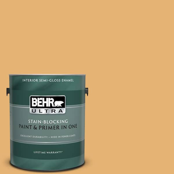 BEHR ULTRA 1 gal. #UL150-13 Pyramid Gold Semi-Gloss Enamel Interior Paint and Primer in One