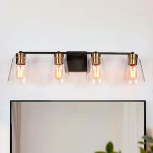 Modern Bell Bathroom Vanity Light 4-Light Black and Brass Wall Sconce Light With Clear Glass Shades