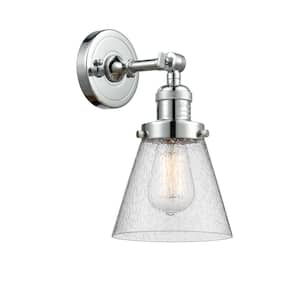 Franklin Restoration Small Cone 6.25 in. 1-Light Polished Chrome Wall Sconce with Seedy Glass Shade